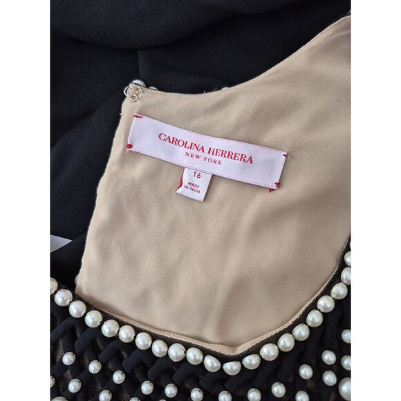 Carolina Herrera Women's Black Embroidered Yoke Pearl Top Blouse Size 16 $1690+ - Picture 5 of 7